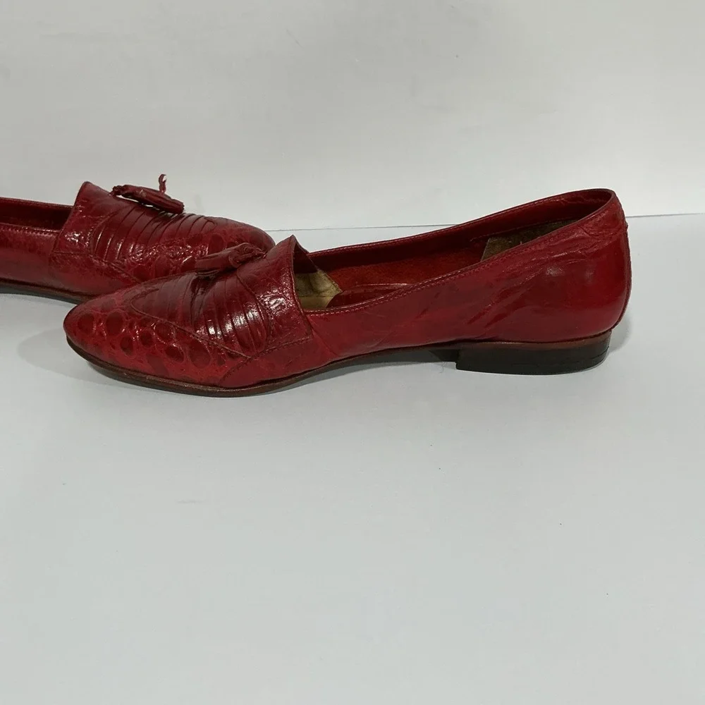 Giorgio Brutini Red Snakeskin Tasseled Loafers Dress Shoes, 10.5D, Brazil, VTG